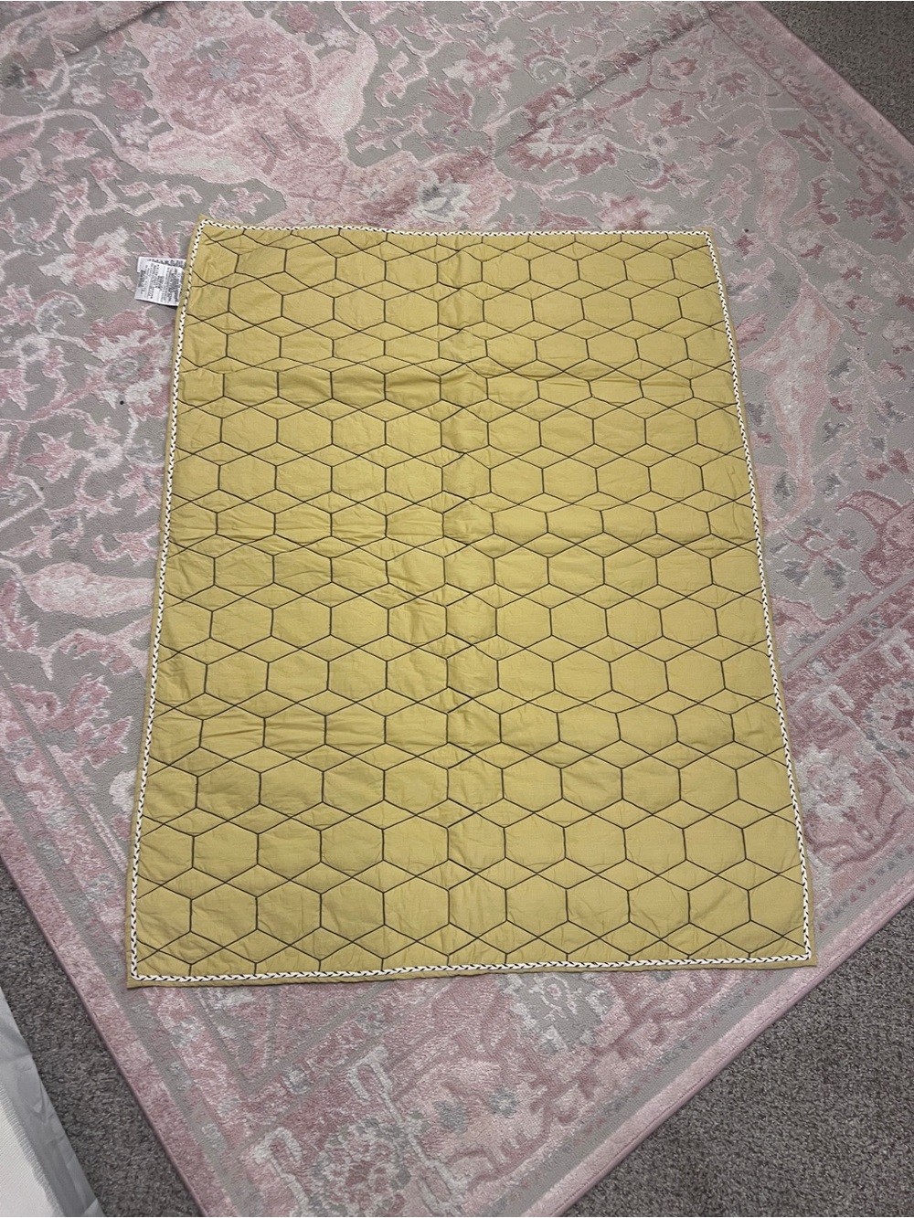 West Elm + Pottery Barn Kids yellow toddler quilt with Gray Pattern